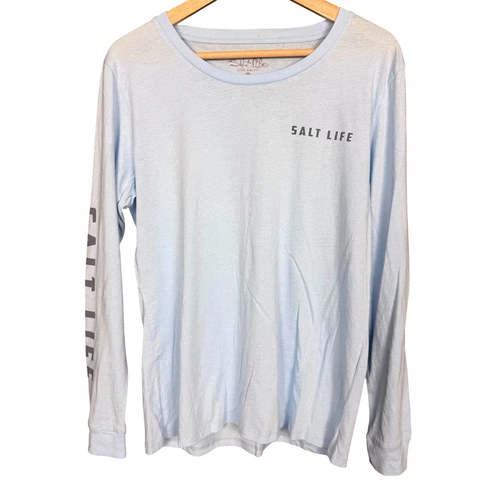 Salt Life Fish Surf Dive Men's Medium Long Sleeve Light Blue Graphic T-Shirt NWT